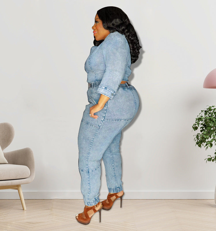 Single Sleeve Denim Jumpsuit
