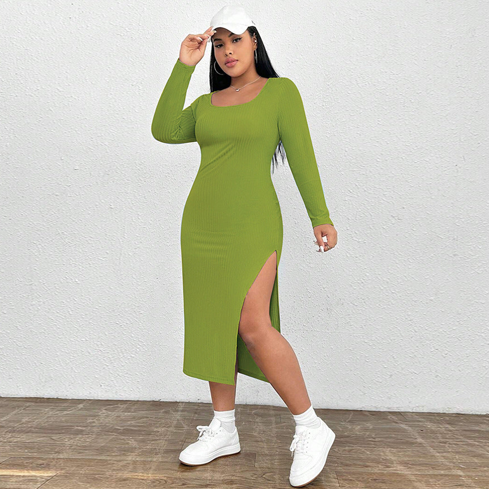 Square Collar Knitted Long Sleeved Dress
