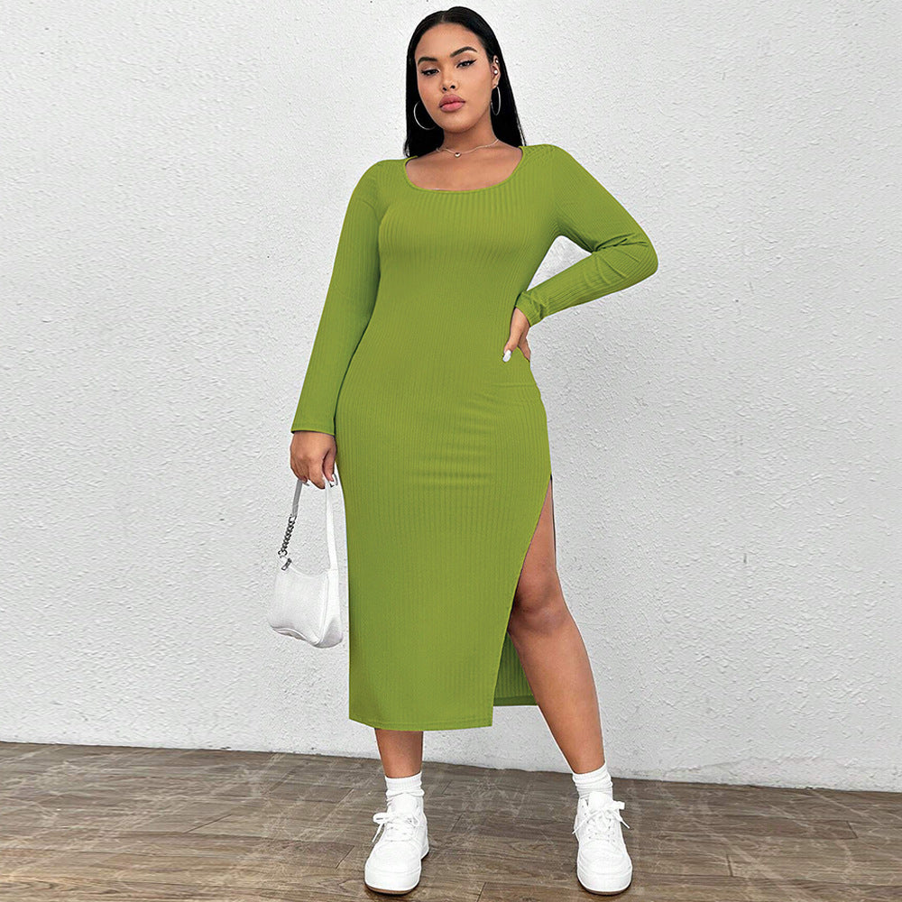 Square Collar Knitted Long Sleeved Dress
