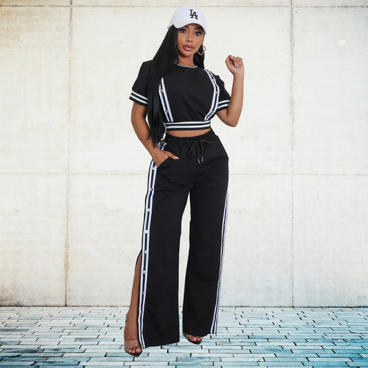 Women Wear Trendy Wide Leg Loose Casual Trousers Two Piece Sets