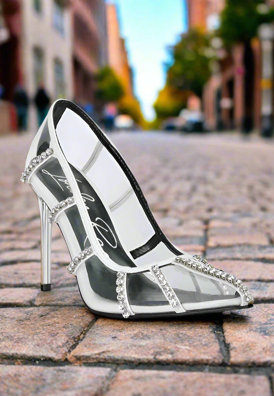 Diamante Clear High Heel Cage Pumps