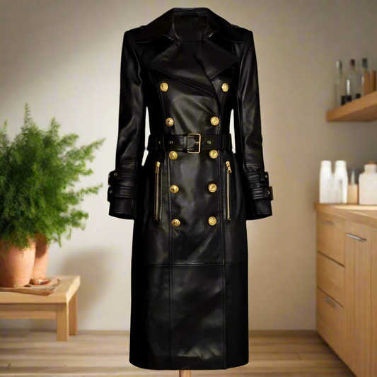 Luxury Double Breasted Black Trench with Belt