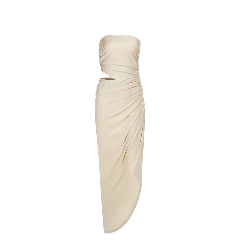Maxi Tube Top Hollow Out Cutout Pleated Dress
