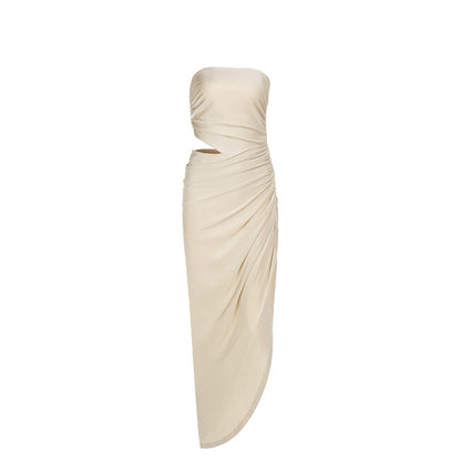 Maxi Tube Top Hollow Out Cutout Pleated Dress