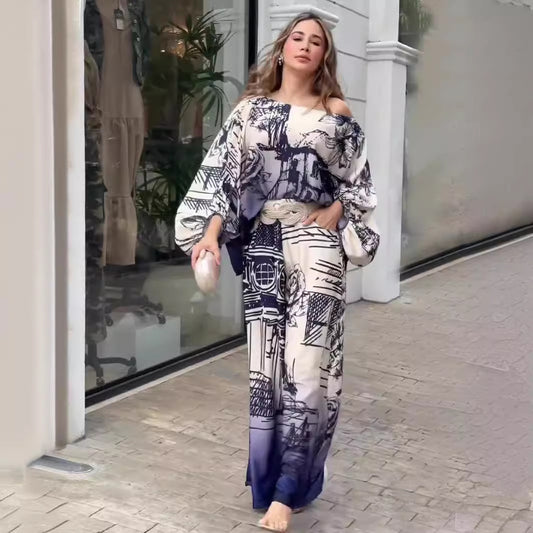 Printed Wide Leg Pant Set
