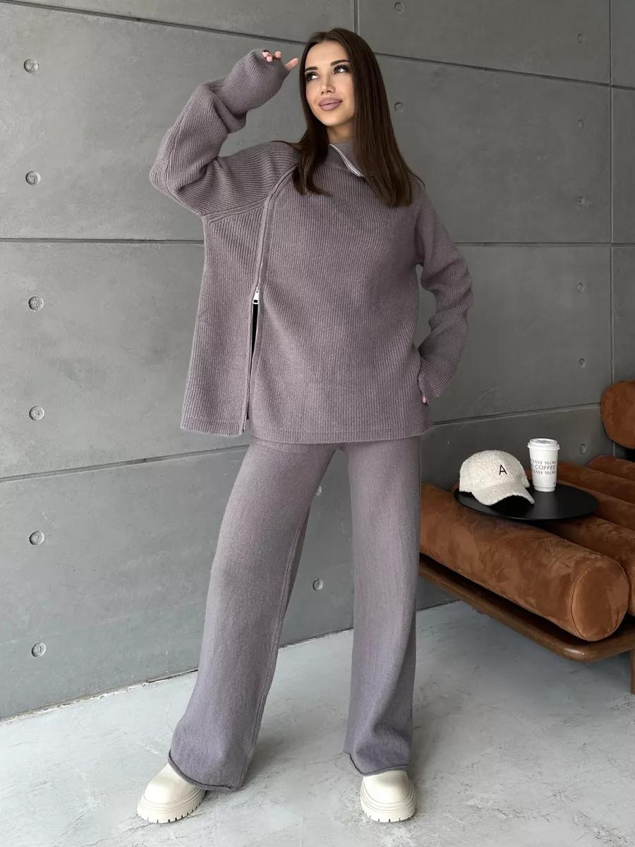 High Collar Knitted Zipper Sweater Set