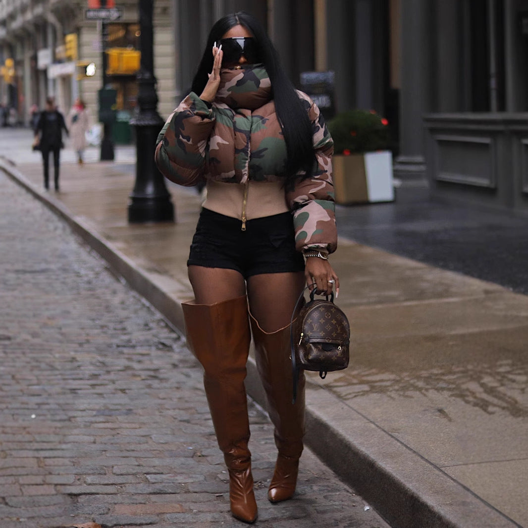 Retro Camouflage Puffer Jacket