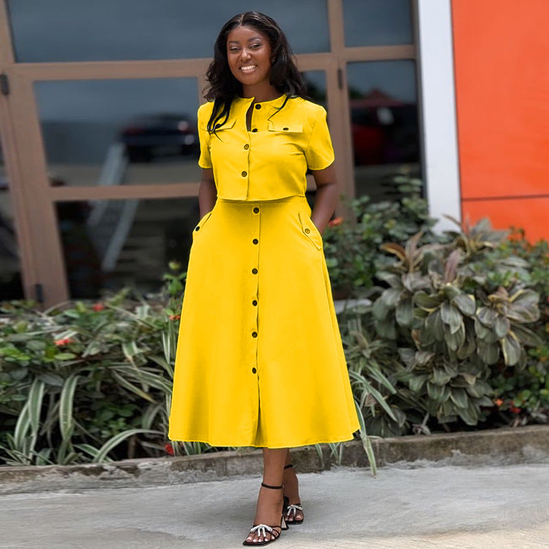 Crew Neck Short Sleeve Skirt Set