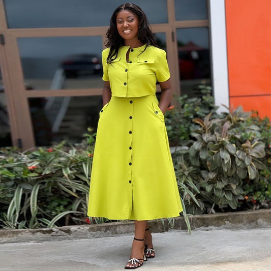 Crew Neck Short Sleeve Skirt Set