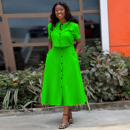 Crew Neck Short Sleeve Skirt Set