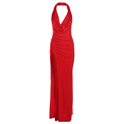 Sexy Deep V Plunge Halter Backless Dress