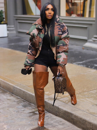 Retro Camouflage Puffer Jacket