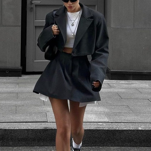 Autumn Faux High Waist Skirt Suit