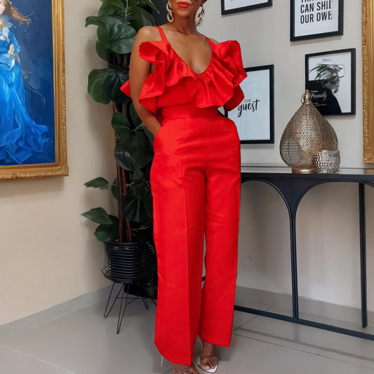 V Neck High Waist Set