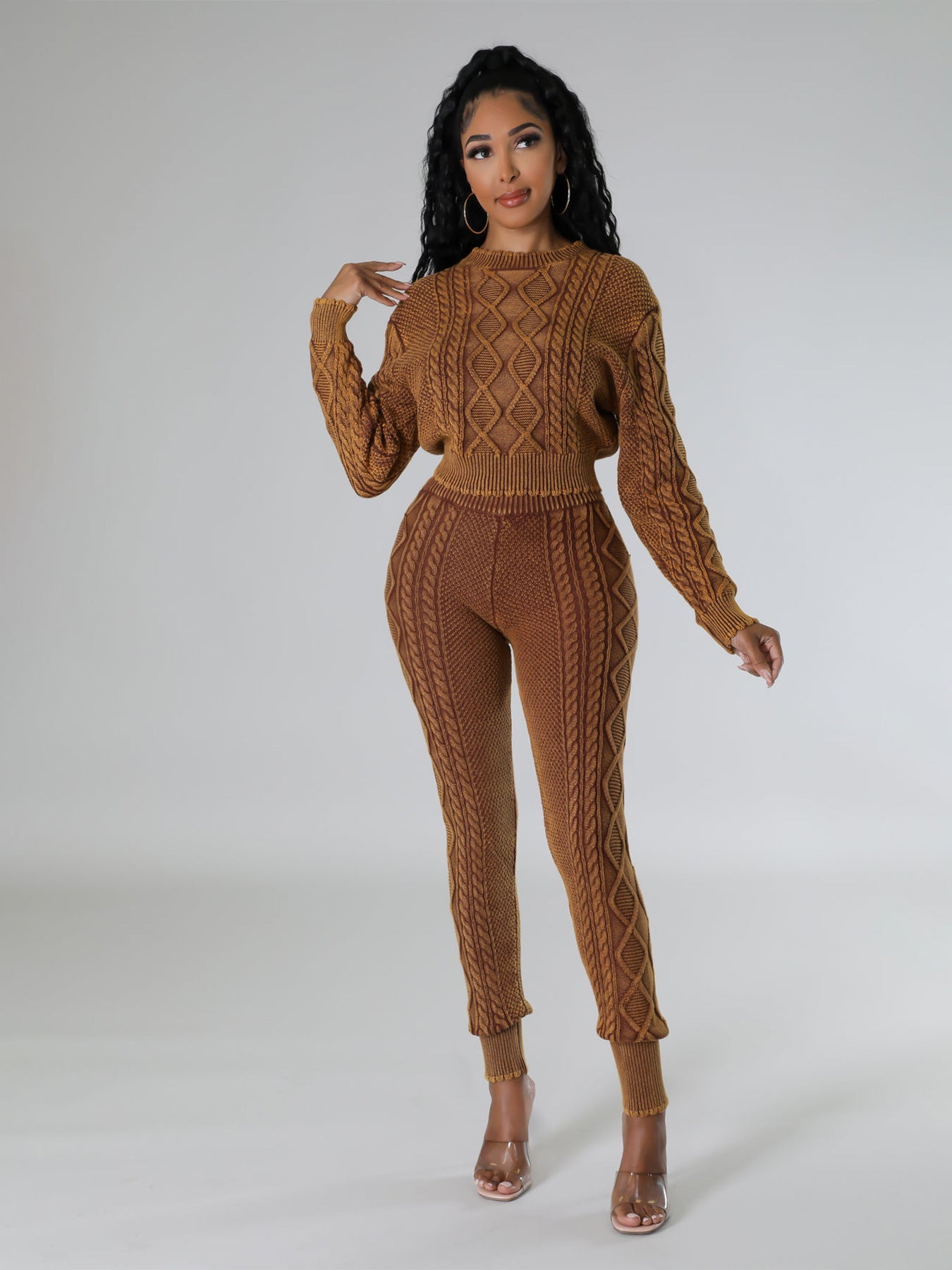Vintage Knitted Rhombus Pullover Sweater Set