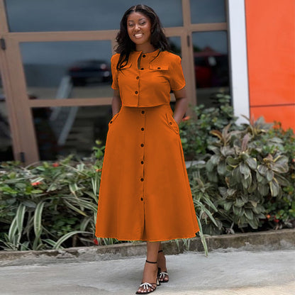Crew Neck Short Sleeve Skirt Set
