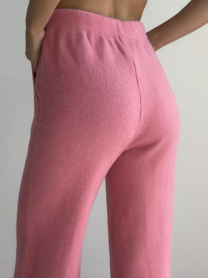 High Collar Knitted Zipper Sweater Set