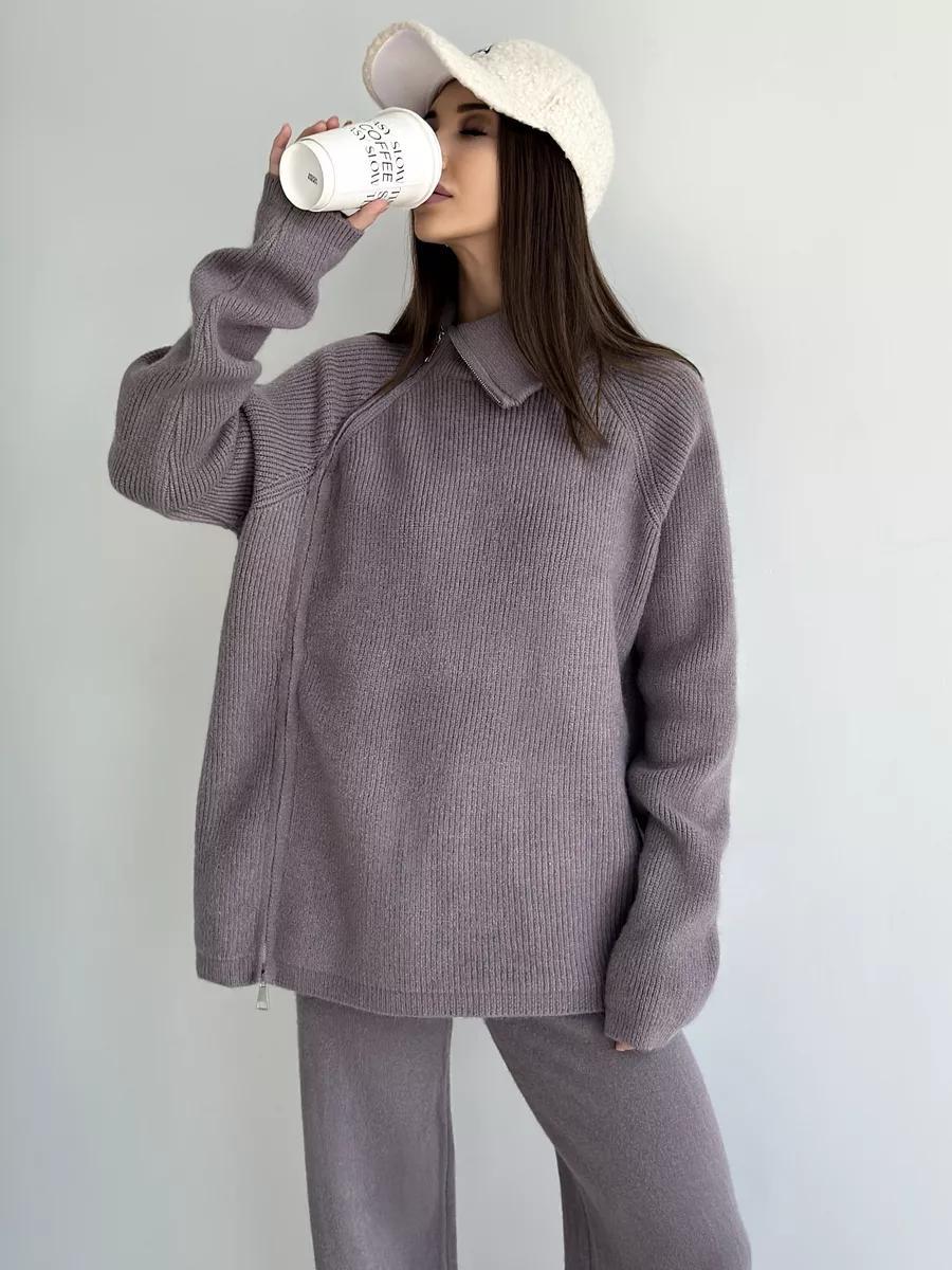 High Collar Knitted Zipper Sweater Set