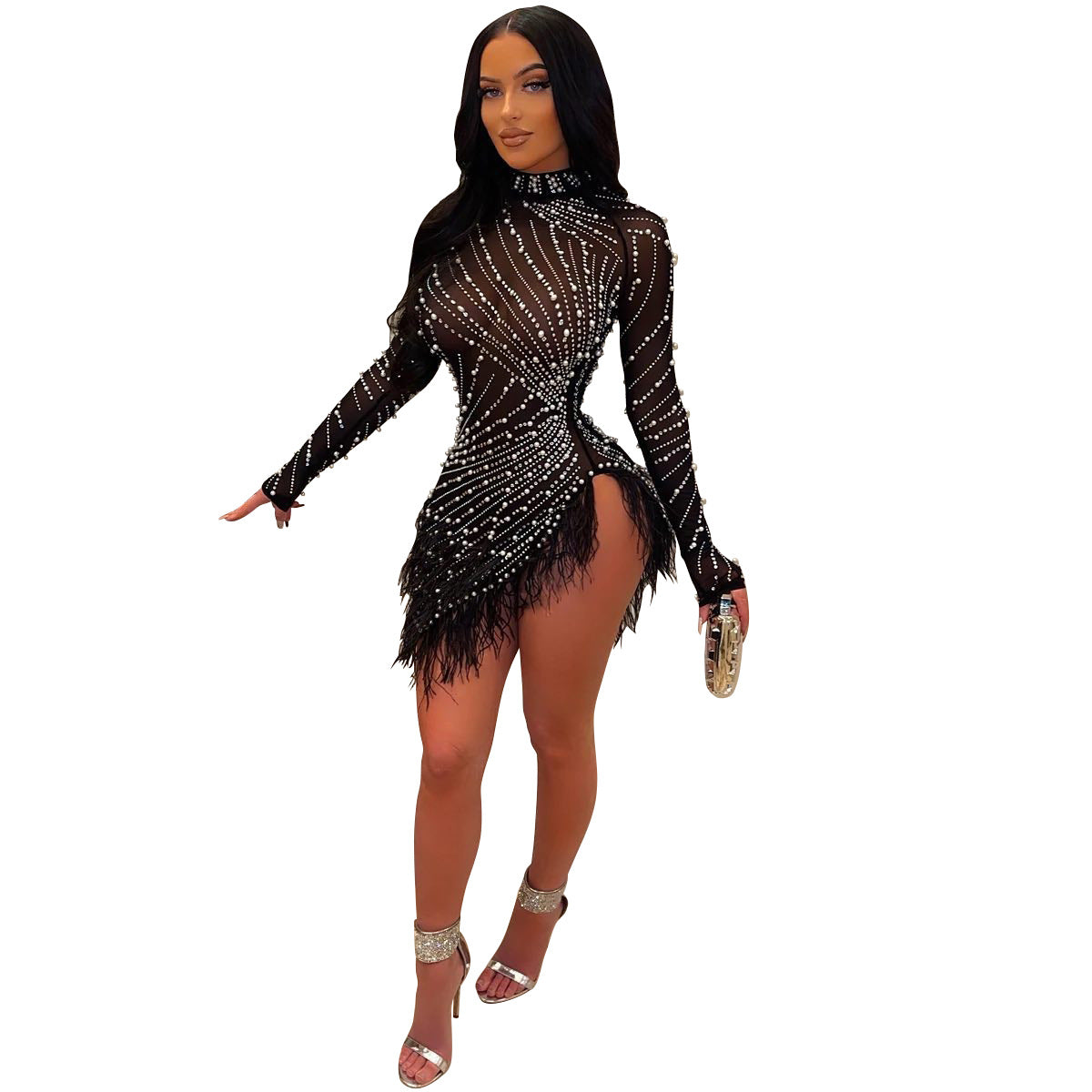 Elegant Rhinestone Mesh Dress