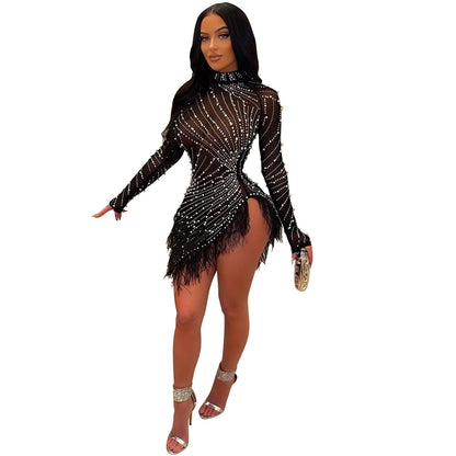 Elegant Rhinestone Mesh Dress