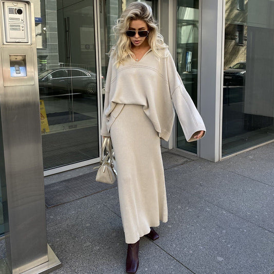 Minimalist V Neck Sweater Suit