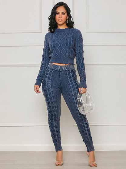 Vintage Knitted Rhombus Pullover Sweater Set