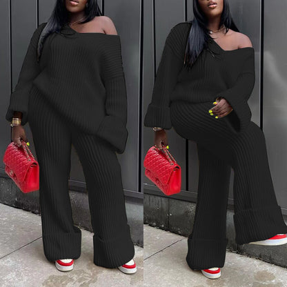 Crochet Knitted  2 Piece Sweater Pant Set