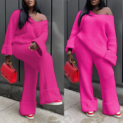 Crochet Knitted  2 Piece Sweater Pant Set