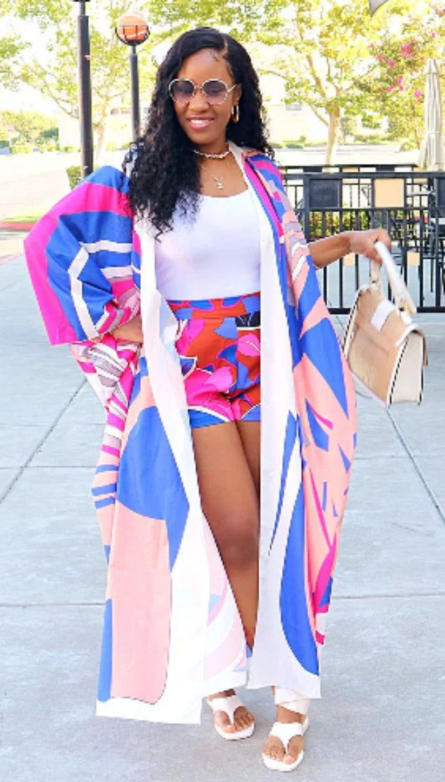 Bohemian Baca Long Cardigan Jacket and Shorts 2-piece Set