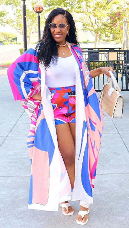 Bohemian Baca Long Cardigan Jacket and Shorts 2-piece Set