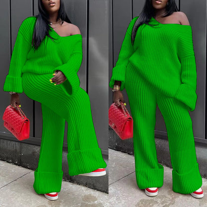 Crochet Knitted  2 Piece Sweater Pant Set