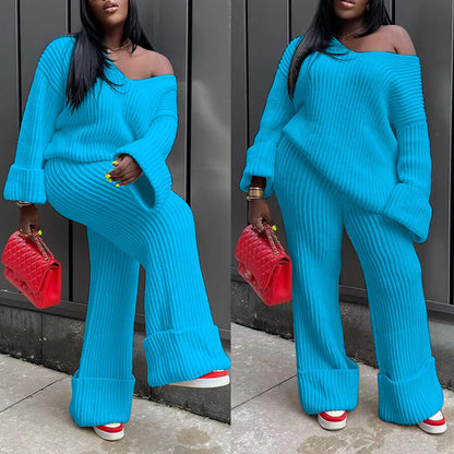 Crochet Knitted  2 Piece Sweater Pant Set