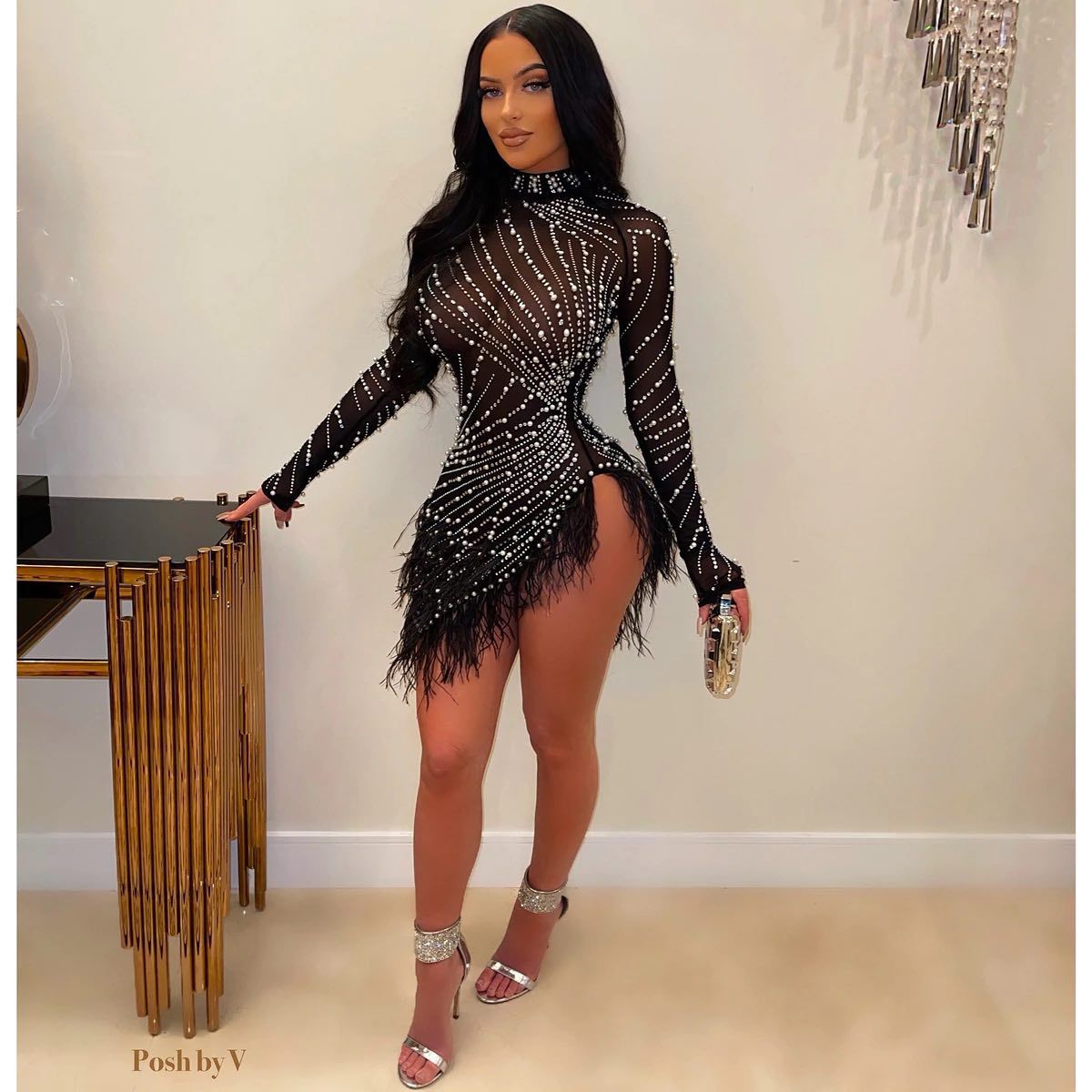 Elegant Rhinestone Mesh Dress