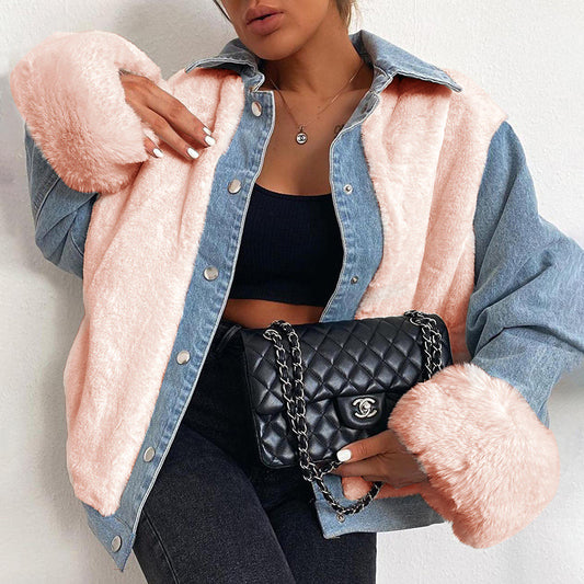 Plush Denim Coat