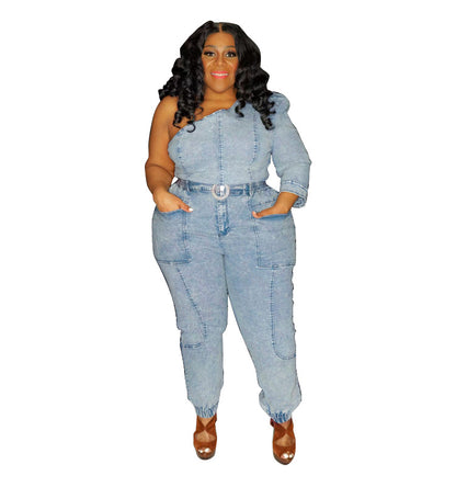 Single Sleeve Denim  Jumpsuit