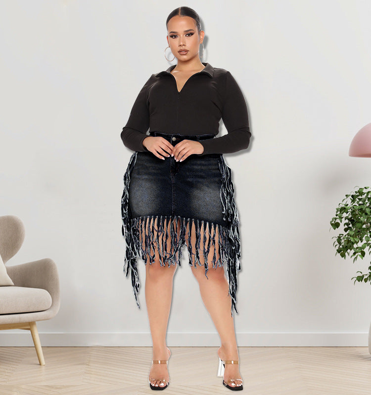 “Zara” Denim Skirt with Tassel