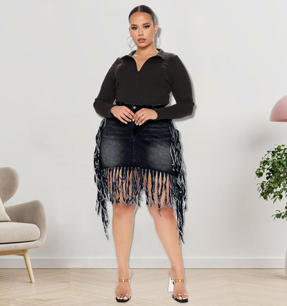 “Zara” Denim Skirt with Tassel