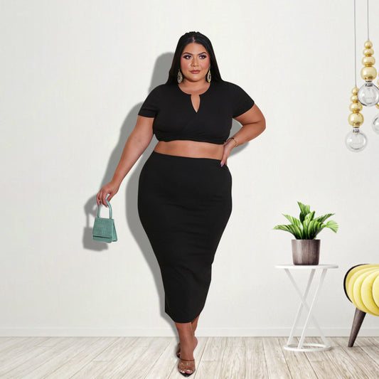 Black Luxe Curves Cropped Two Piece Set