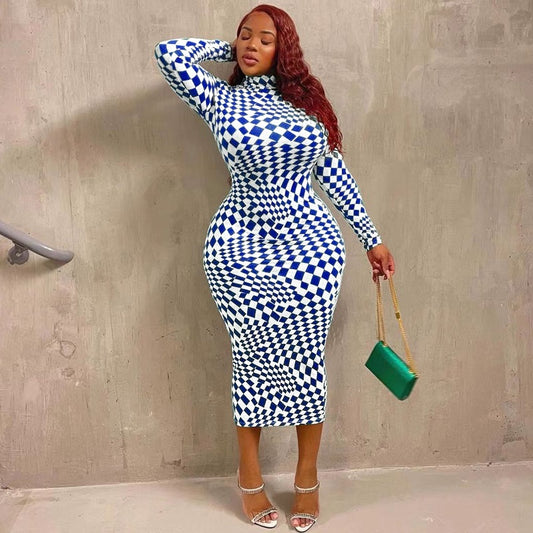 Women's Curvy Plaid Printed Dress