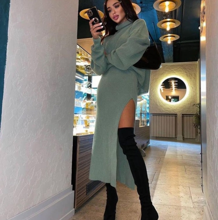 Verde Chic Two Piece Turtleneck Pullover Sweater Set