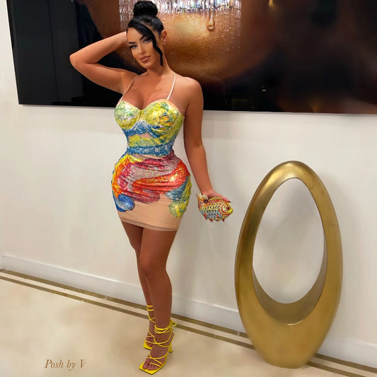 Colorful Slim Fit Sheath Dress