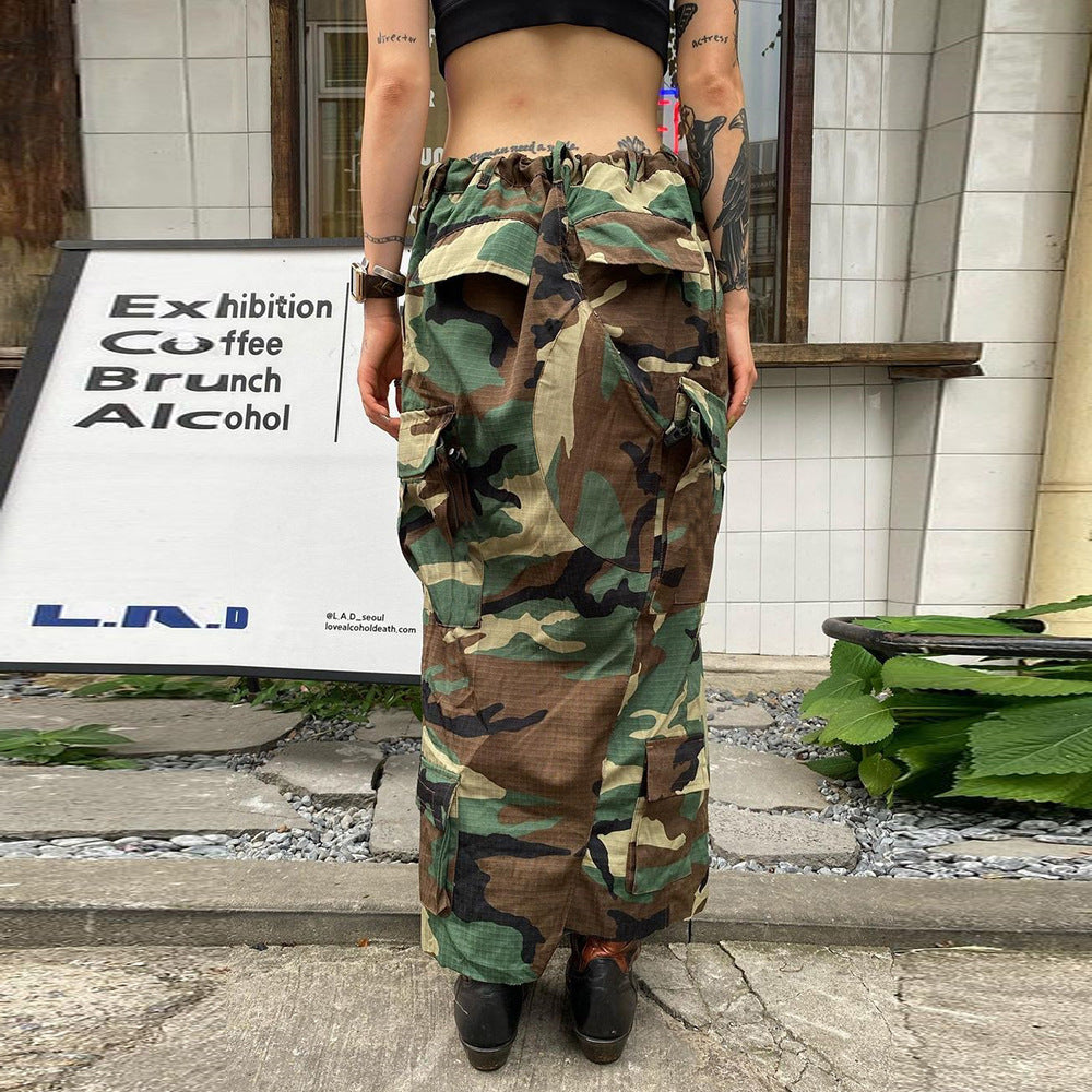 Camouflage Wash Pocket Zipper Skirt