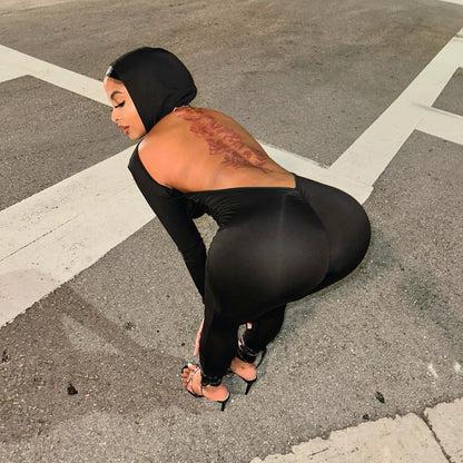 Long Sleeve Hooded Backless Jumpsuit