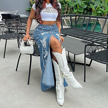 High Waist Slit Denim Skirt