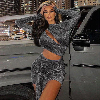 Hollow Out Long Sleeve Sexy Dress