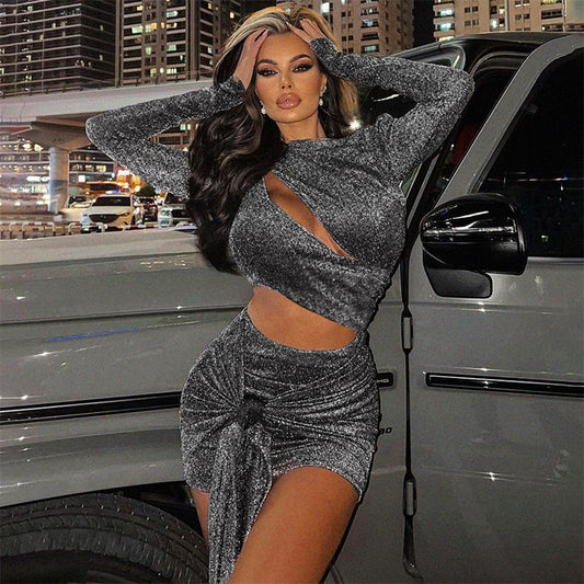 Hollow Out Long Sleeve Sexy Dress